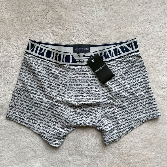 NWT Authentic GA EMPORIO ARMANI All-Over Logo STRETCH COTTON TRUNKS (2) Size M - Picture 9 of 15